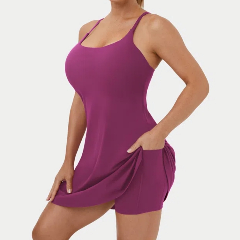NWT Halara magenta athletic dress with skort - DD/DDD/F cup built in bra